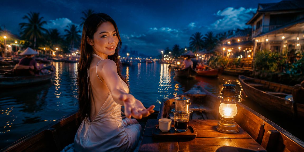 Người chơi thưởng thức cà phê Việt Nam trong khi theo dõi game casino vùng Mekong